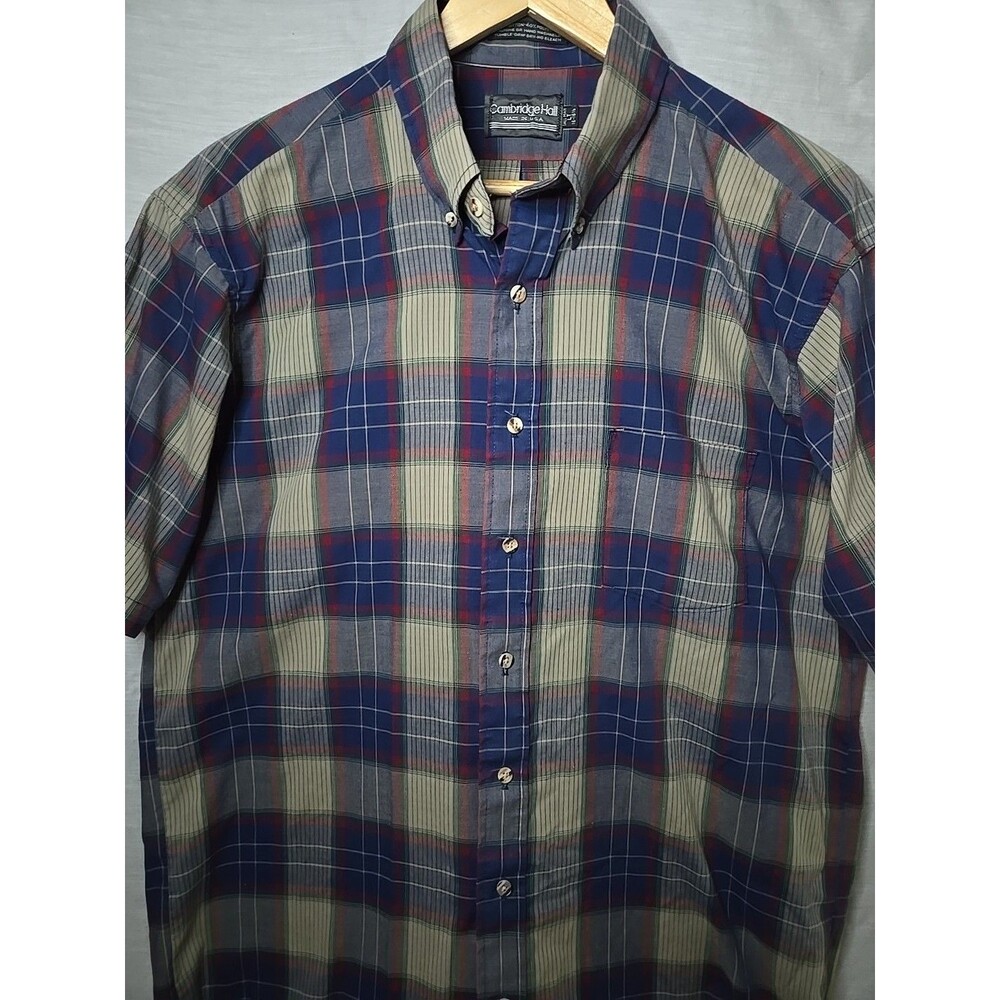 Cambridge Hall Short Sleeve Button Shirt Plaid, Men's Sz Lg Tall, USA Made - Picture 4 of 8